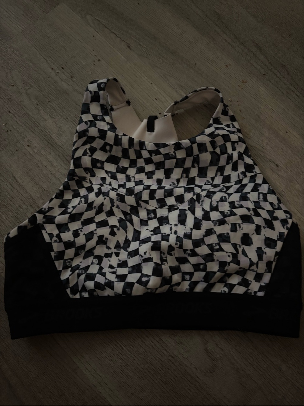 Brooks Black & White Checker High-Neck Sports Bra